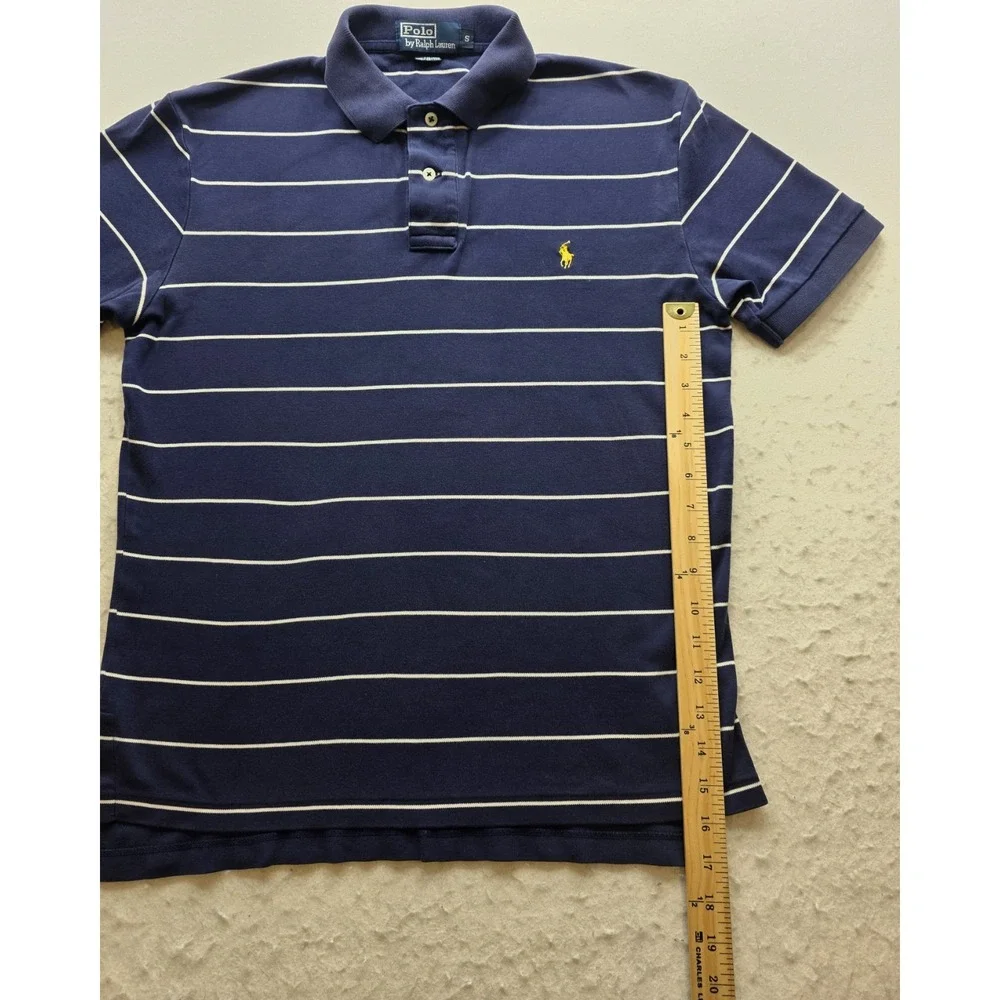 Polo Ralph Lauren Men's Blue w White Stripes w Yellow Pony Polo Shirt. Size S